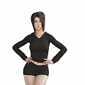 Woman In Black Hooded Long Sleeve Top And Shorts With Hands On Hips