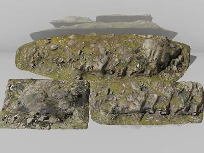 Natural Mossy Stone And Wood Elements With Textured Surfaces For Decorative Use 3d model