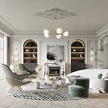 Elegant Modern Living Room Interior With Chandelier Sofa Fireplace And Arched Doorways