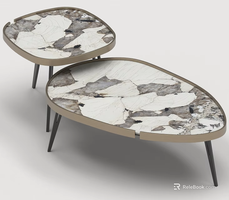 Luxury Irregular Marble Nested Coffee Table Set Matched With Sofa For Modern Living Room 3d model 