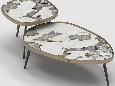 Luxury Irregular Marble Nested Coffee Table Set Matched With Sofa For Modern Living Room 3d model