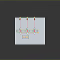 Mechanical Structure Model with Colored Pipelines Metal Frame and Components on White Base