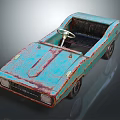 Vintage Rusted Turquoise Open Top Toy Car With Steering Wheel