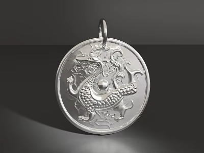 Exquisite Silver Circular Pendant With Intricate Dragon Design And Detailed Carvings 3d model