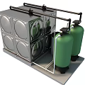 Public Water Supply Equipment With Silver Metal Storage Tanks And Green Pressure Vessels