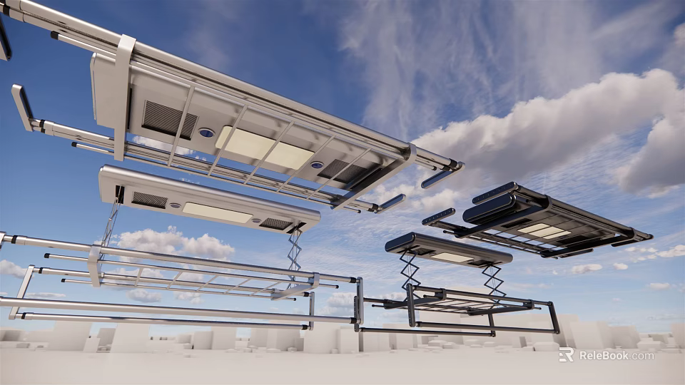 Modern Ceiling Mounted Foldable Metal Clothes Hangers With LED Lights And Multiple Styles 3d model