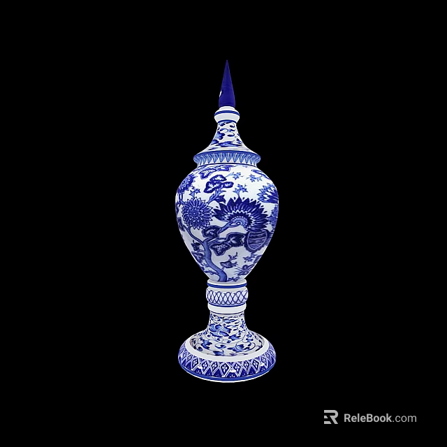Blue And White Traditional Ceramic Vase With Dragon Patterns And Spire Design 3d model 