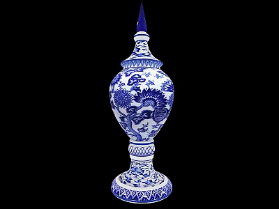 Blue And White Traditional Ceramic Vase With Dragon Patterns And Spire Design 3d model