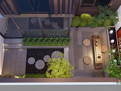 Garden Landscape Design With Lush Green Plants Stone Paths And Outdoor Seating Area 3d model
