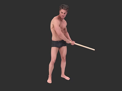 Low Polygon Male Scan Handheld Stick Anatomy Sexy Muscle Male Character Handheld Weapon 3d model