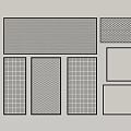 Various Shapes Of Railings With Grid Patterns And Black Rectangular Frames On Gray Background 3d model