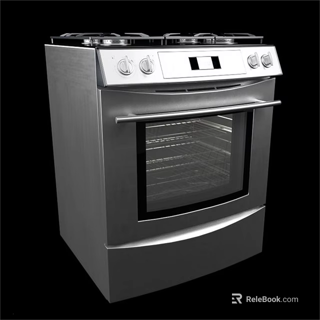 Stainless Steel Standalone Kitchen Oven With Knob Controls And Glass Door 3d model 