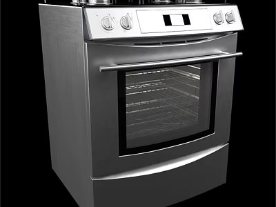Stainless Steel Standalone Kitchen Oven With Knob Controls And Glass Door 3d model