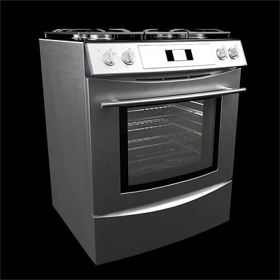 Stainless Steel Standalone Kitchen Oven With Knob Controls And Glass Door 3d model