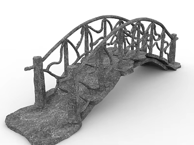 Arched Stone Bridge With Twig Like Railings And Stone Slab Surface 3d model