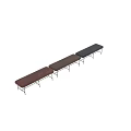 Modern Public Bench with Two Tone Brown Navy and Solid Color Seats Black Metal Frame