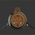 Wooden Barrel Shaped Weapon With Rope Wrapped Structure Spear Paddle And Mini Cabin Design
