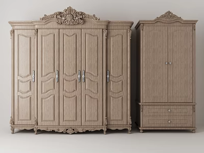 Ornate Wooden Wardrobe With Classic Carved Designs Multi Door And Drawer Storage 3d model
