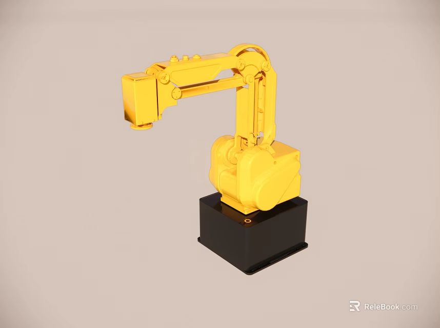 Industrial Equipment Yellow Robot Arm With Black Base And Mechanical Structure Design 3d model 