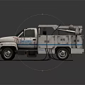 White Tow Truck With Blue Stripes Yellow Warning Lights And Extendable Arm