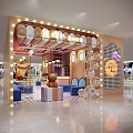 Decorative Hotel Lobby With Pink Beige Tones Bulb Lights Brown Teddy Bear Blue Sofas And Bubbles