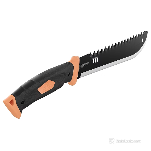 Durable Serrated Blade Hardware Tool with Black and Orange Handle for Cutting Tasks 3d model 