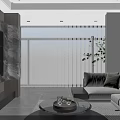 Modern Living Dining Room Interior With Wooden Wall TV Fireplace And Gray Tile Floor