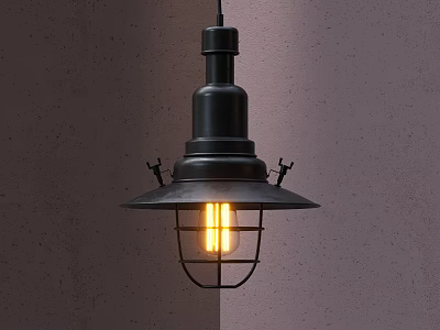Industrial Style Black Metal Pendant Light With Warm Glow And Cage Design 3d model