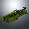 Green Military Artillery Gun Featuring Long Barrel Carriage And Wheels Design