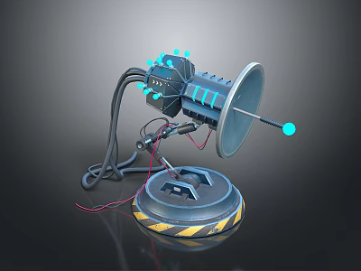 Futuristic Sci Fi Weapon With Blue Glowing Parts Circular Base And Warning Stripes 3d model
