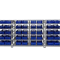 Metal Storage Shelves With Multiple Layers And Blue Plastic Baskets 3d model