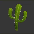 Green Cactus With Three Branches And Yellow Spines On Gray Background 3d model