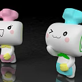Cute Chef Cartoon Dolls with Pink Blue Hats Bow Winking Expressions and Happy Smiling Faces