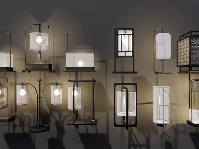 Modern Table Lamps With Metal Frames Fabric Shades And Wall Mounted Tabletop Designs 3d model