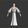 Man in Traditional White Robe With Gray Accents 3D Model Standing Pose