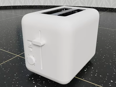 White Modern Toaster Kitchen Appliance On Black Kitchen Counter With Patterned Wallpaper 3d model