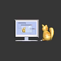 Computer Monitor Displaying Cat Image With Toy Cat Keyboard And Mouse On Desk