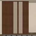 Modern Wooden Wardrobe Design With Central Woven Panel And Brown Finish