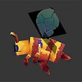 Colorful Blocky Bee Animated Character With Big Blue Eyes And Transparent Wings
