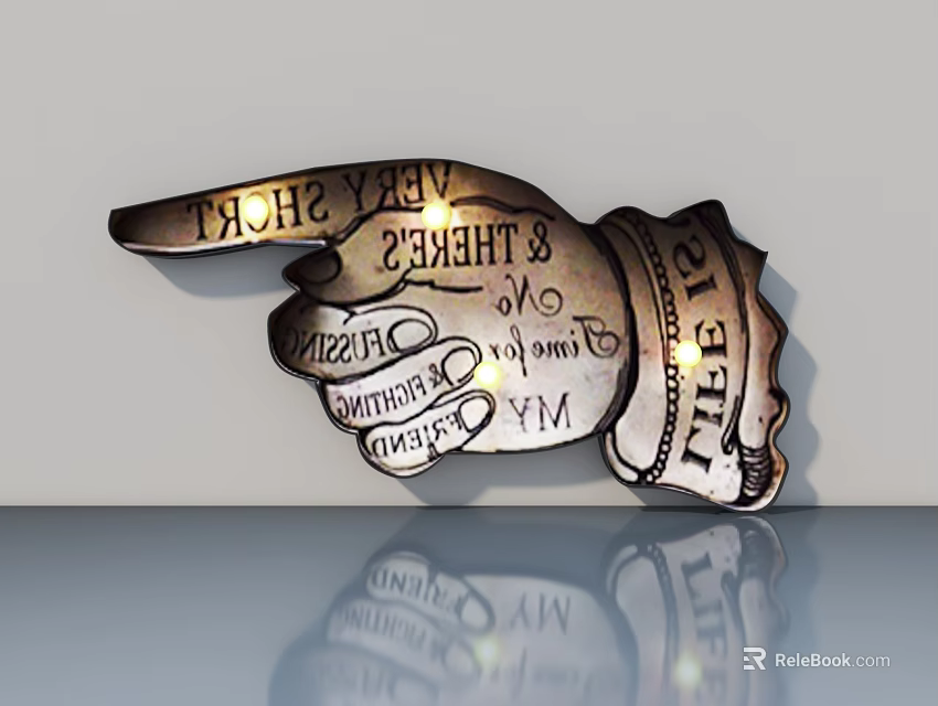 Swing Door Featuring Metal Hand Shaped Decoration With Inscribed Words On Sleek Surface 3d model 