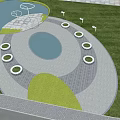 Modern Square Landscape With Circular Layout Spiral Structure Green Lawn And Paved Paths 3d model