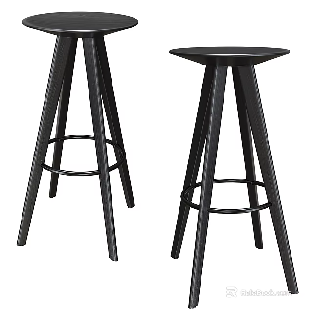 Modern Black Bar Stools With Three Legs And Footrest Design 3d model 