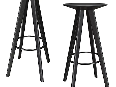 Modern Black Bar Stools With Three Legs And Footrest Design 3d model