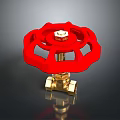 Red Valve With Red Spoked Wheel And Brass Body For Pipeline Control