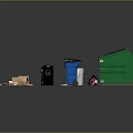 Colorful Recycling Waste Bins With Various Trash Items And Containers