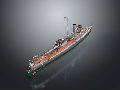 Detailed Vintage Ship Scale Model With Wooden Deck Metal Hull And Mast 3d model