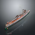 Detailed Vintage Ship Scale Model With Wooden Deck Metal Hull And Mast