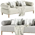 Modern Two Seater Sofa Interior With Decorative Pillows Knitted Throw Blanket And Wooden Legs