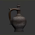 Traditional Handcrafted Reddish Brown Clay Vessel Sculpture Carving With Handle Lid And Texture