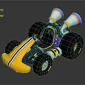 Yellow Go Kart With Black Stripes Large Tires And Dual Exhaust Pipes